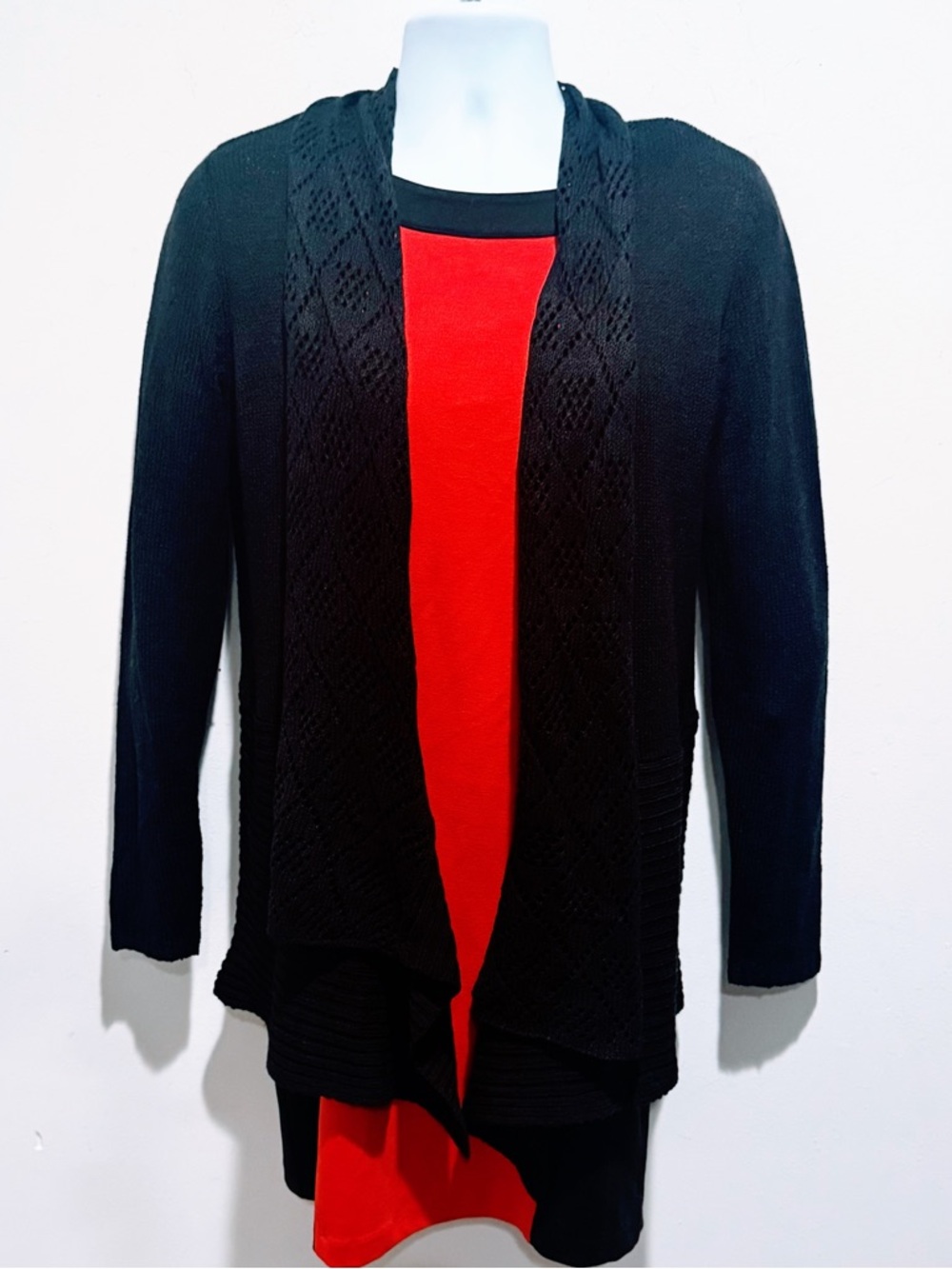 By Design Black Knit Open Front Drape Cardigan Sweater Size M Light Weight